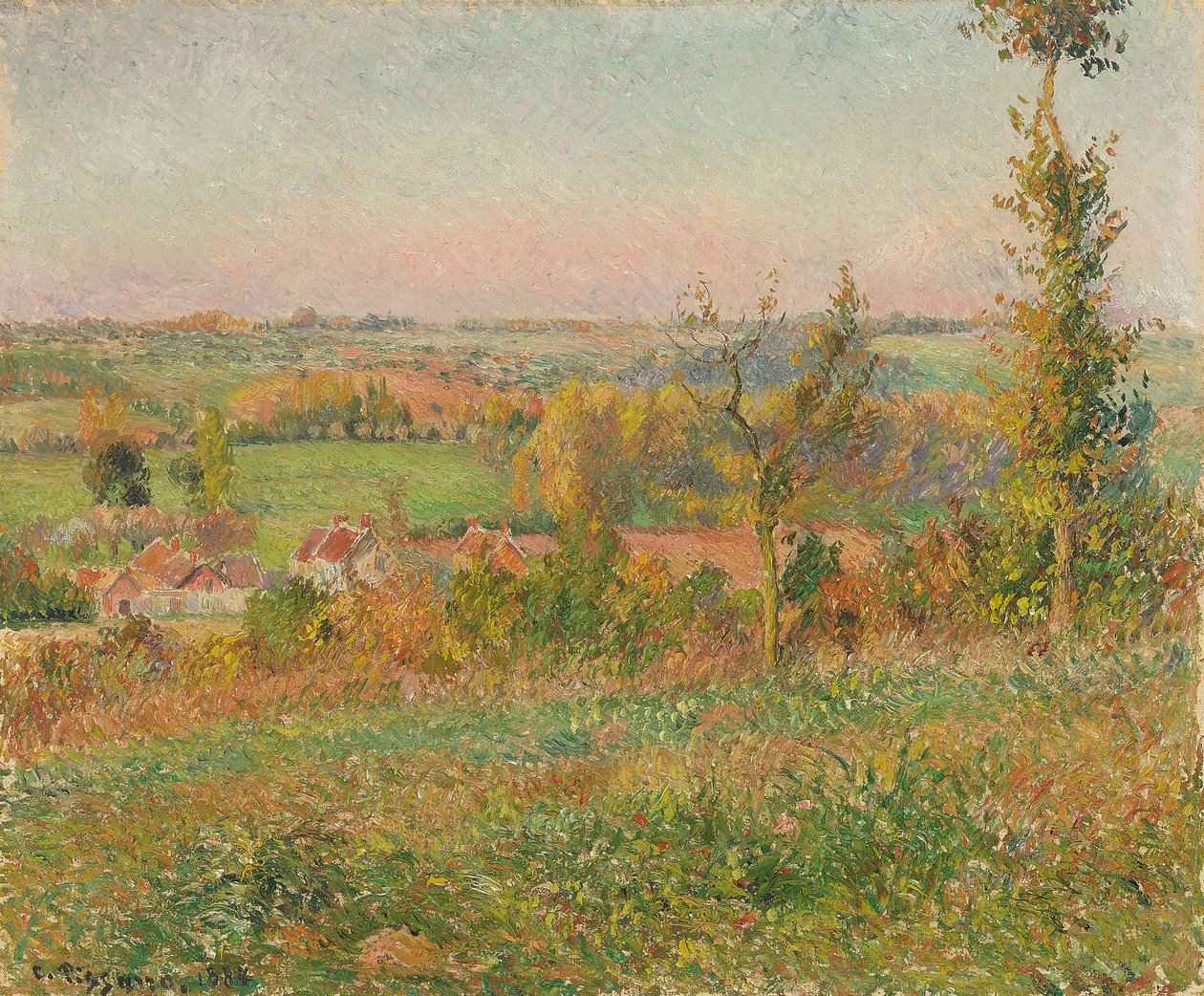 Thierceville dombjai a Country Lane felől nézve, Eragny környéke; Thierceville lejtői a barlangból nézve, Eragny környéke, 1884 alkotó: Camille Jacob Pissarro