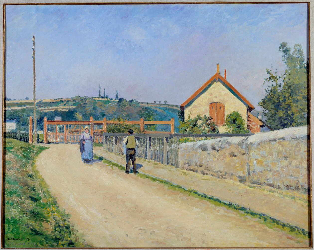 A vasúti sorompó a Patisban, Pontoise közelében Camille Pissarro (1830-1903) festménye, 1873 Washington. Phillips kollekció alkotó: Camille Jacob Pissarro
