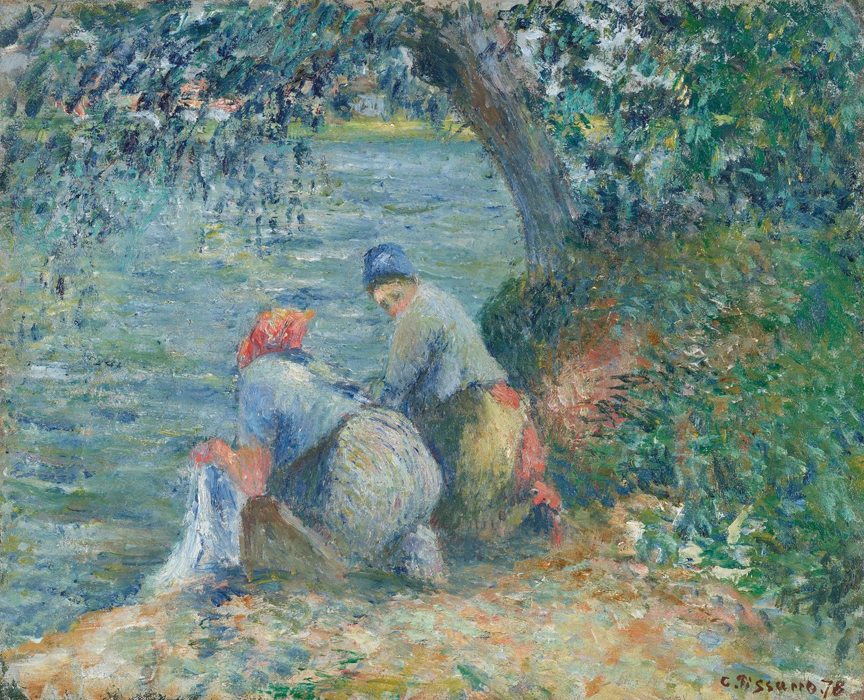 Mosók a vízparton, Pontoise, 1878. alkotó: Camille Pissarro