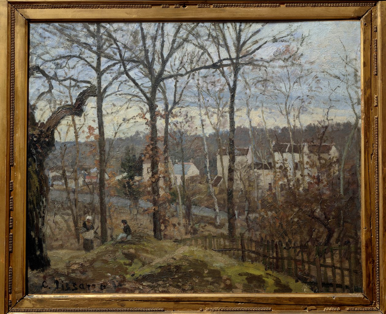 Téli táj Louveciennesben. Camille Pissarro (1830-1903) festménye alkotó: Camille Jacob Pissarro