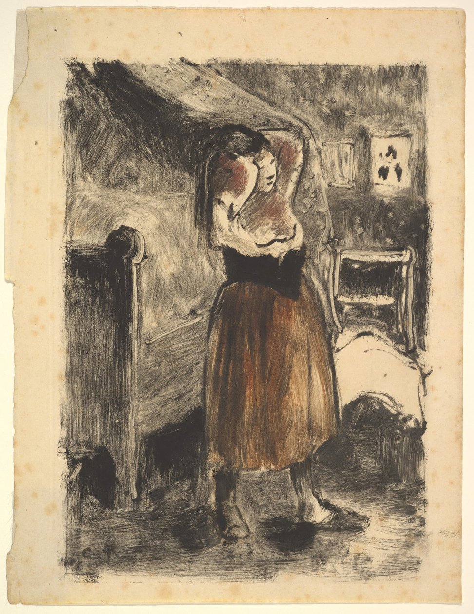 Haját rendező nő, 1894. alkotó: Camille Jacob Pissarro