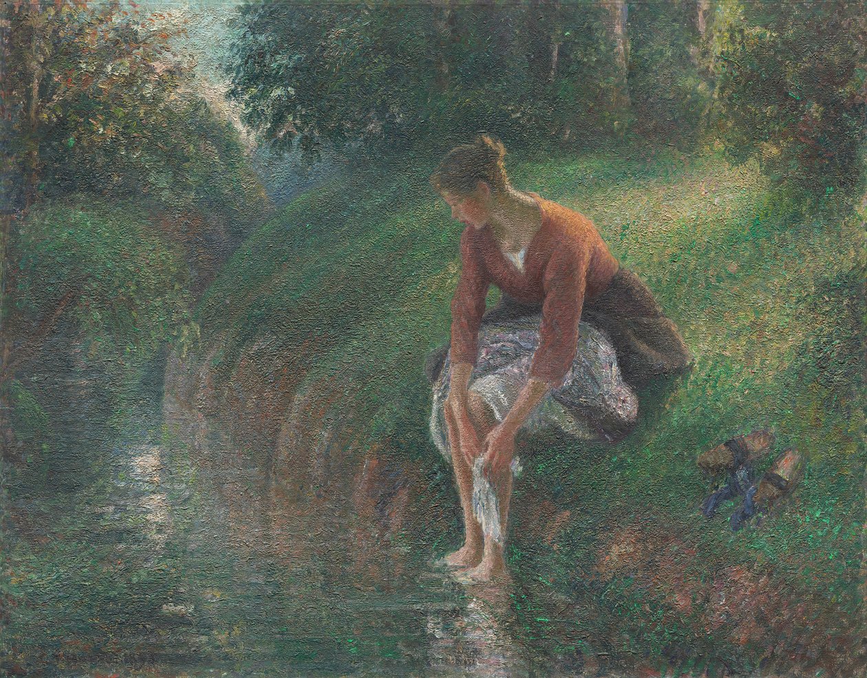 Nő, aki lábát fürdeti egy patakban, 189495. alkotó: Camille Pissarro