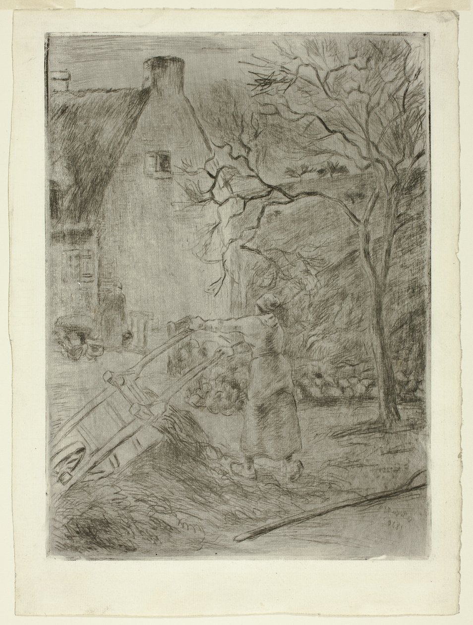 Nő kiüríti a talicskát alkotó: Camille Pissarro