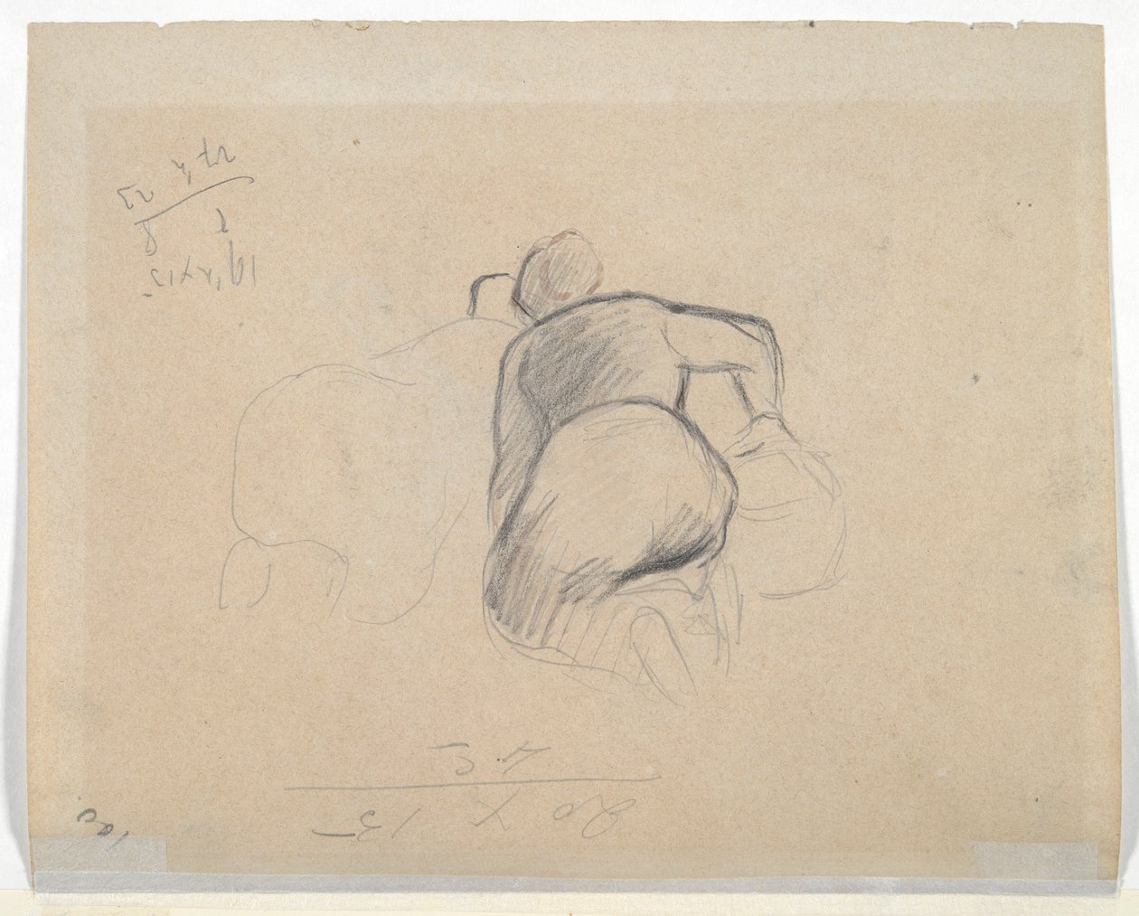 Térdelő nő (recto); Két tanyasi nő térdel (fordítva) alkotó: Camille Pissarro