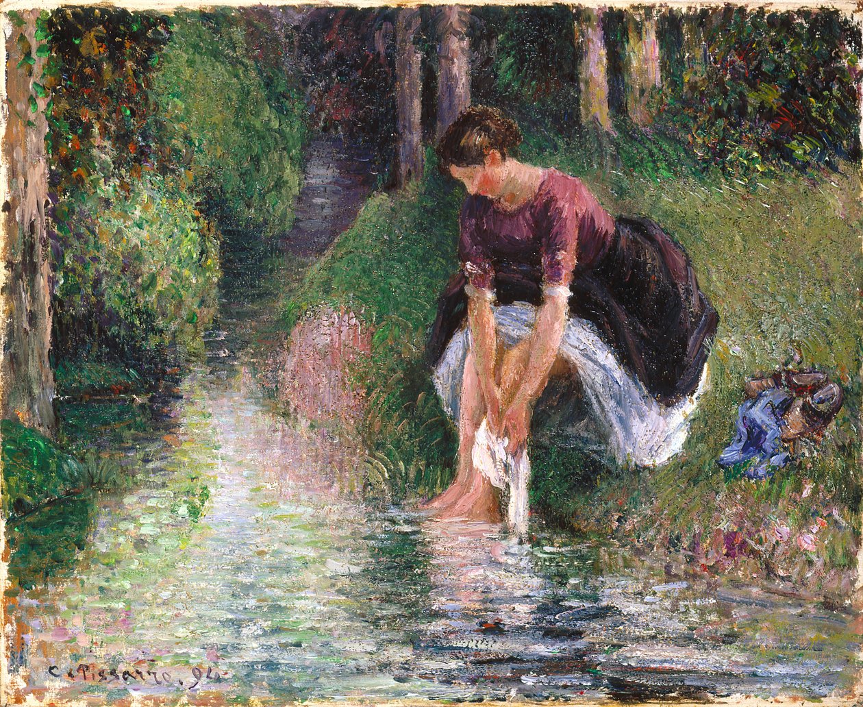 Lábát mosó nő egy patakban (olaj, vászon) alkotó: Camille Pissarro