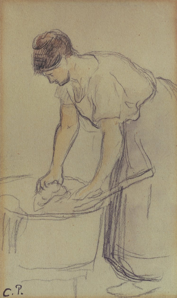 Nő mosnivalót (akvarell és ceruza papíron) alkotó: Camille Pissarro