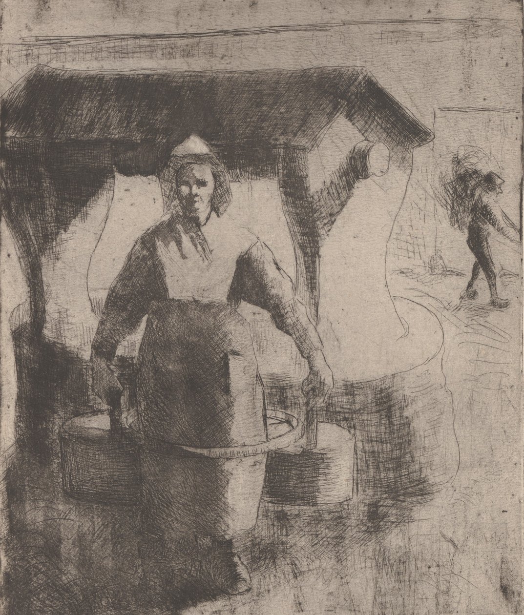 Nő a kútnál, 1891. alkotó: Camille Pissarro