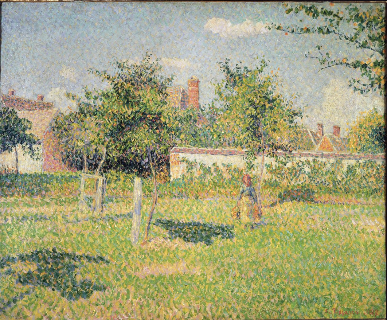 Nő az Eragny réten (vagy tavaszi nap az Eragny réten - olaj, vászon alkotó: Camille Jacob Pissarro