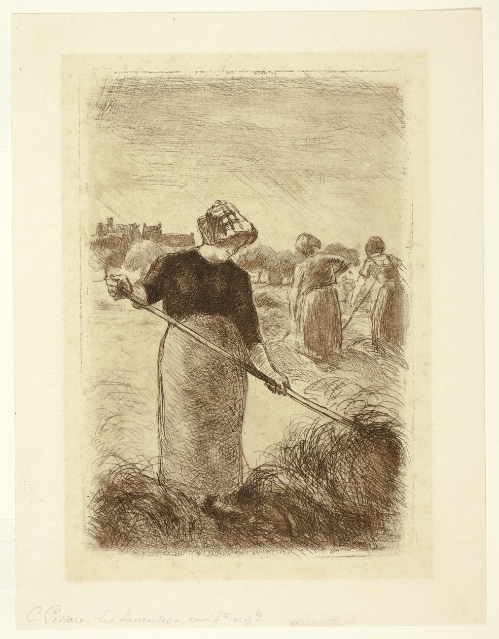 A szénát dobáló nők alkotó: Camille Pissarro