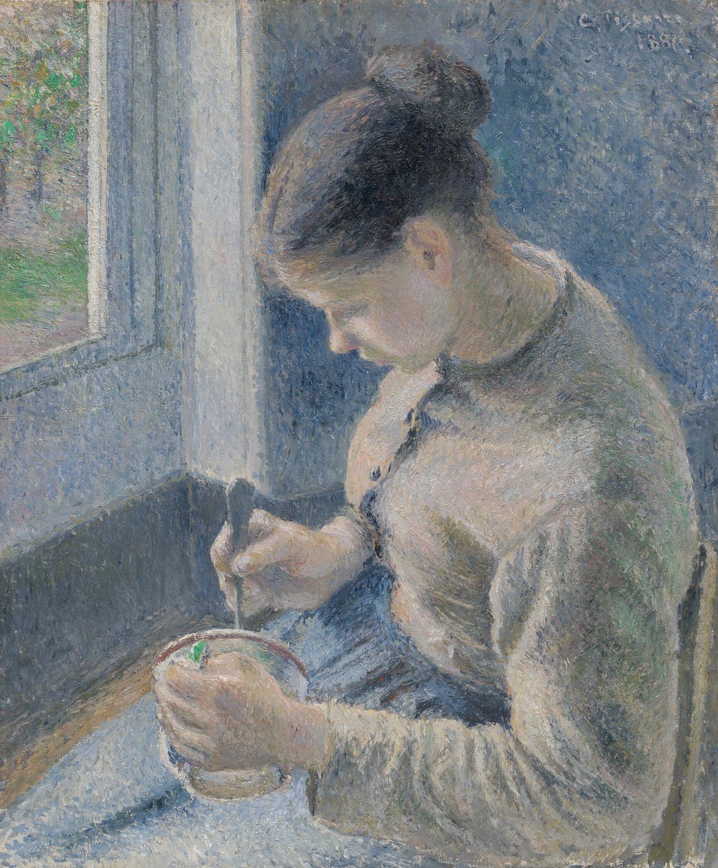 Fiatal parasztasszony kávézik alkotó: Camille Pissarro