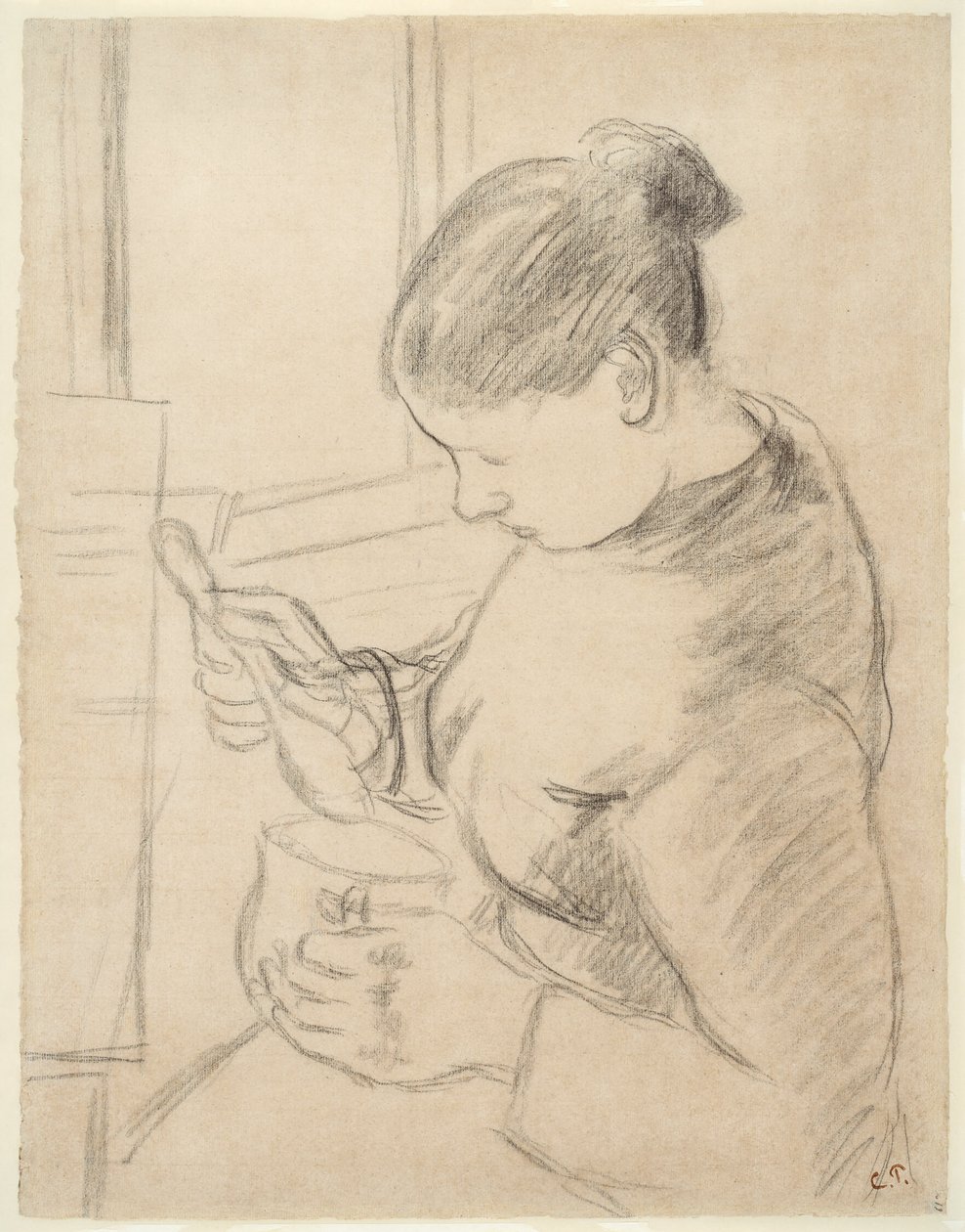 Fiatal parasztasszony kávézik alkotó: Camille Pissarro