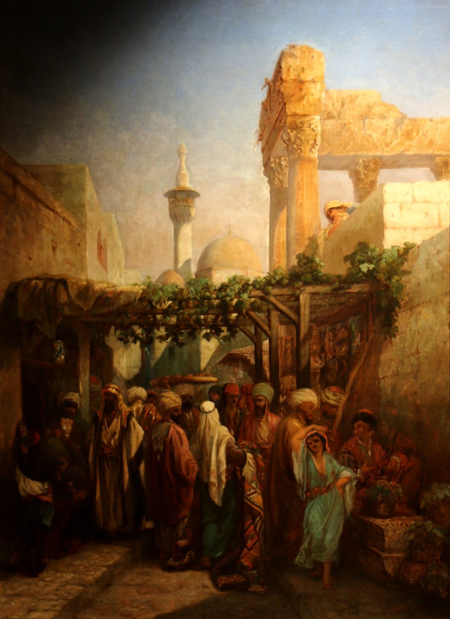 Sétálók a latakiehi Bacchus oszlopsor közelében. alkotó: Camille Rogier