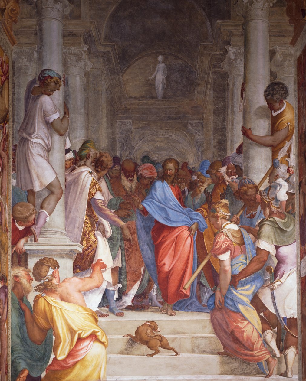 Házasságtörőnő Krisztus előtt, Camillo Boccaccino (1501-1546) freskója a San Sigismondo templom presbitériumában, Cremona, Olaszország alkotó: Camillo Boccaccino