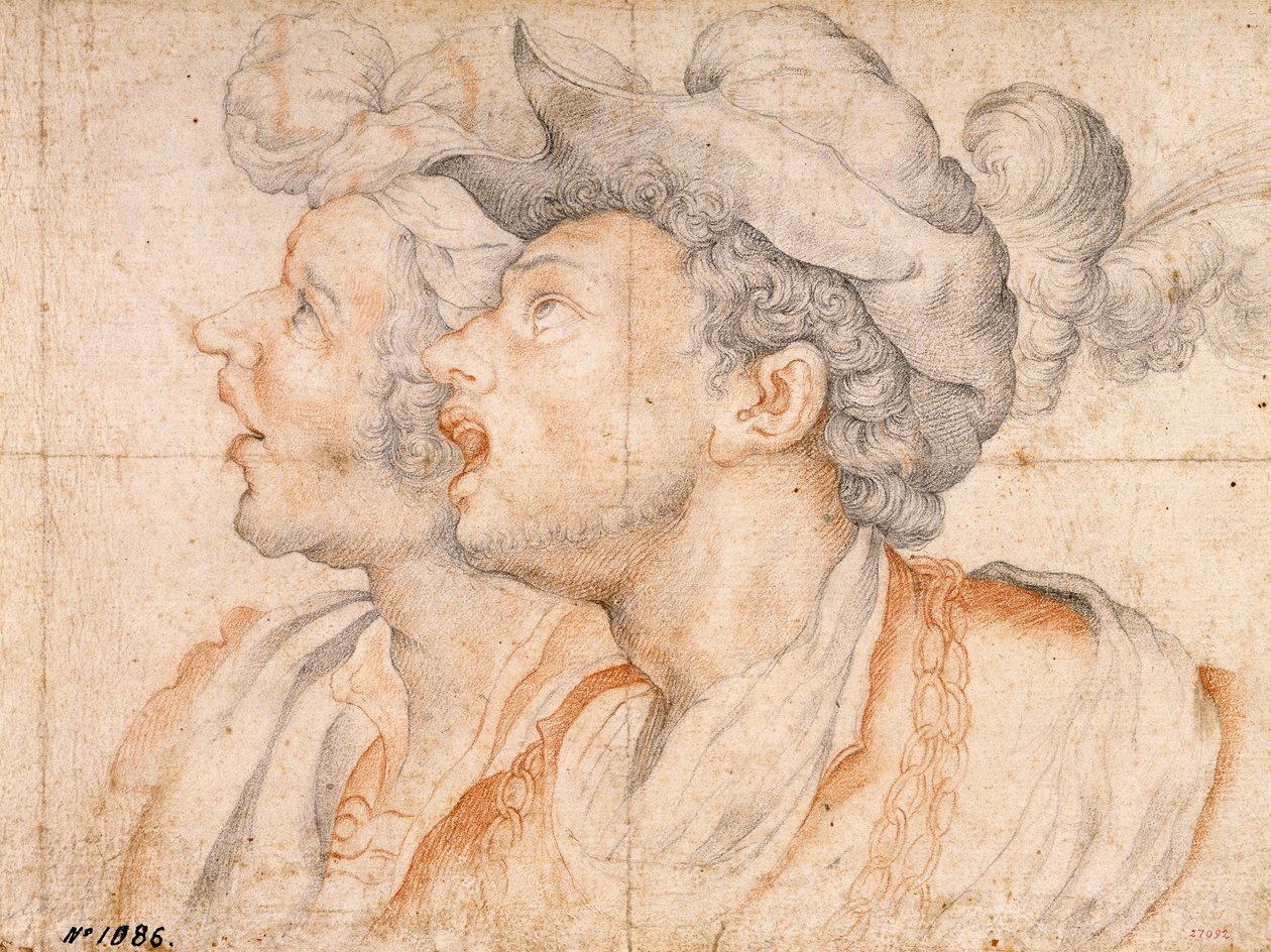 Két fiatal fej - Camillo Procaccini (1561-1629) munkája, vörös kréta és kréta papíron (20x27,2 cm), 1590 körül - Két ifjúsági fej, vörös kréta és kréta papíron Camillo Procaccini, 1590 körül - Múzeum Katalóniai Művészeti Nemzetiség, Barcelona alkotó: Camillo Procaccini