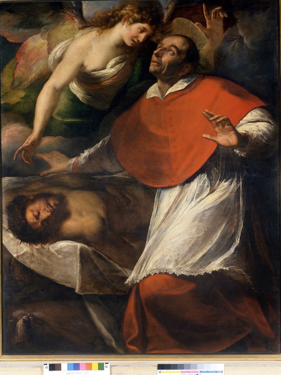 Borromeo Szent Károly San Carlo Borromeo a halott Krisztust figyeli. C. Procaccini festménye. Brera képgalériája. Milánó alkotó: Camillo Procaccini