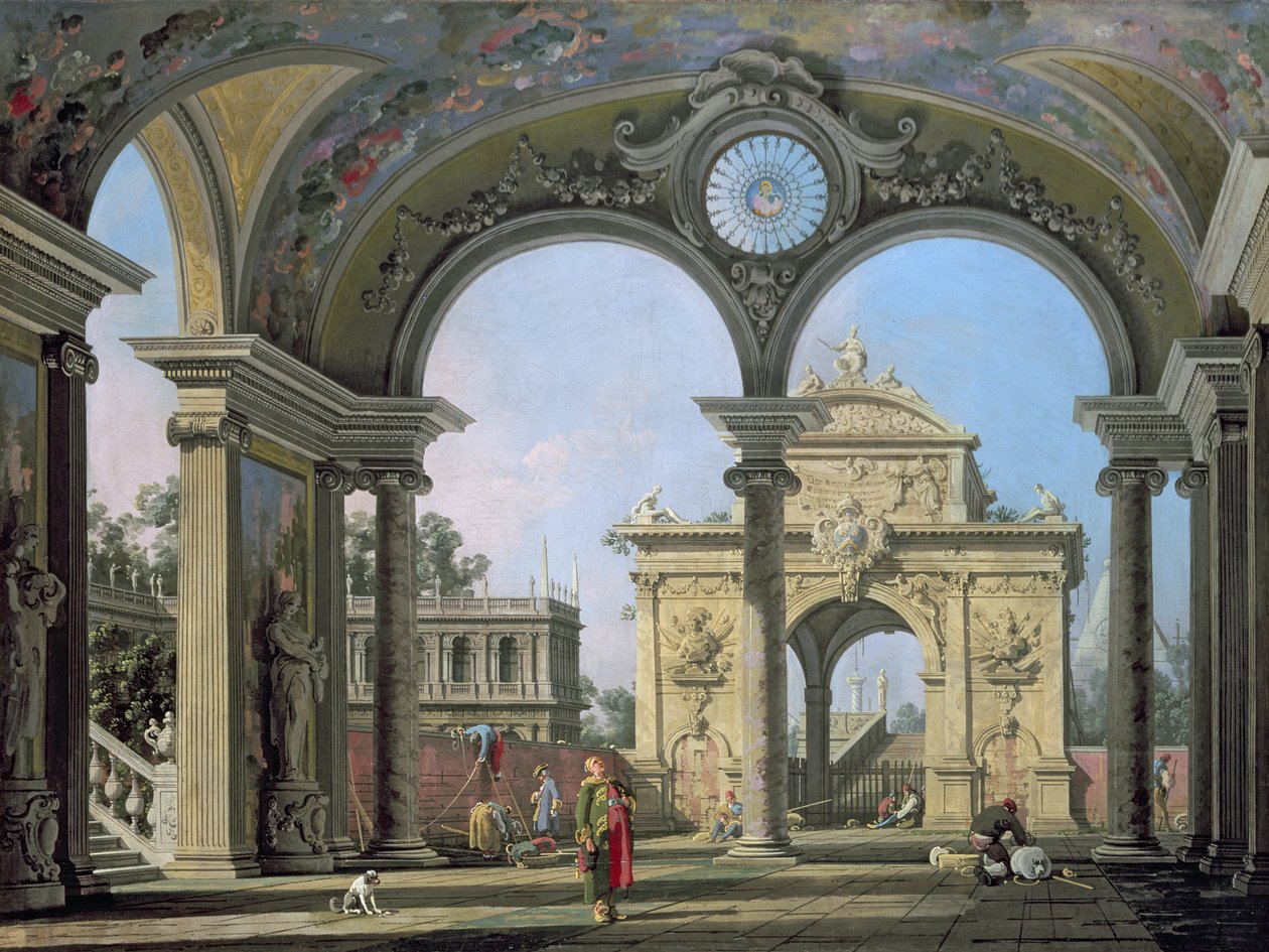 A diadalív capriccioja díszes boltíven keresztül, 1750 körül alkotó: Giovanni Antonio Canal