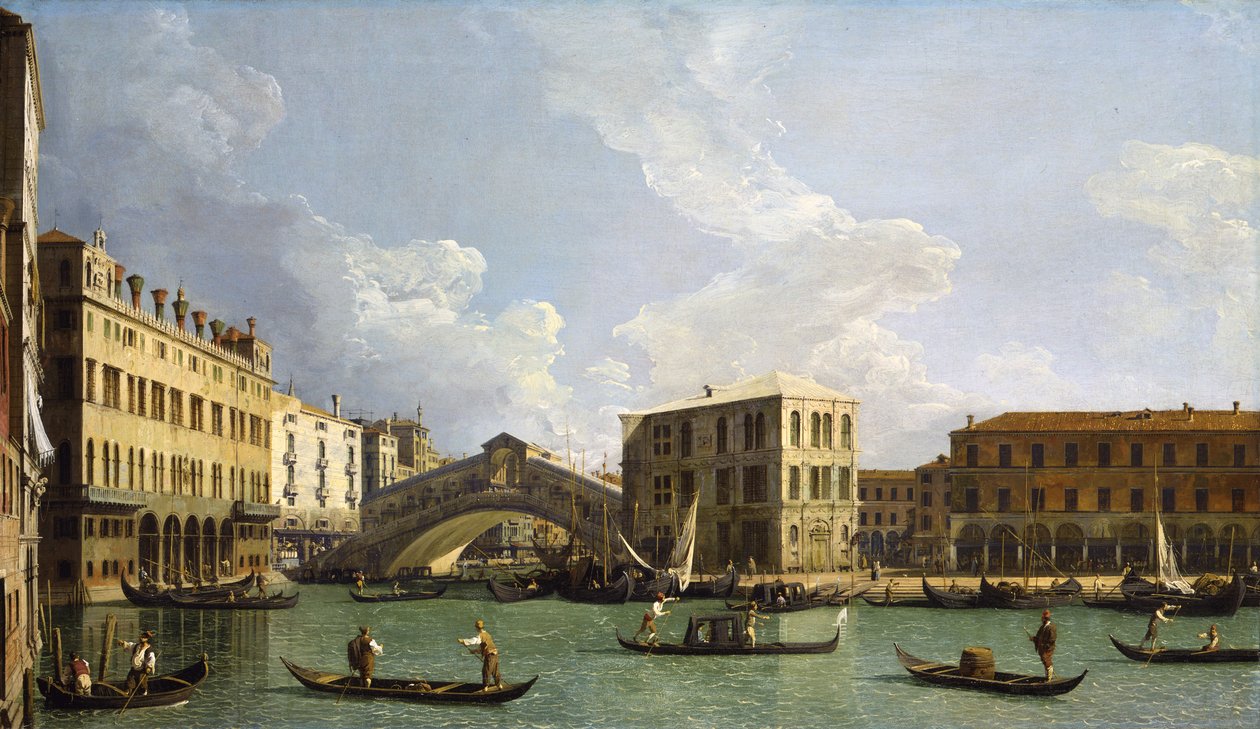 Kilátás a Rialto-hídra, északról, 1734-35 körül alkotó: Giovanni Antonio Canal