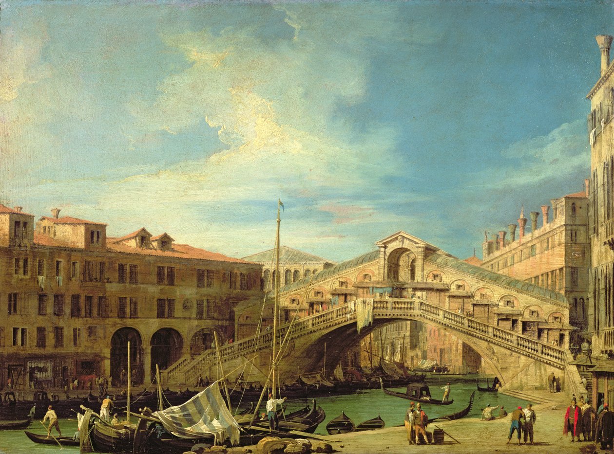 Kilátás a velencei Rialto-ra (a Rialto-hídra délről) (olaj, réz) alkotó: Giovanni Antonio Canal