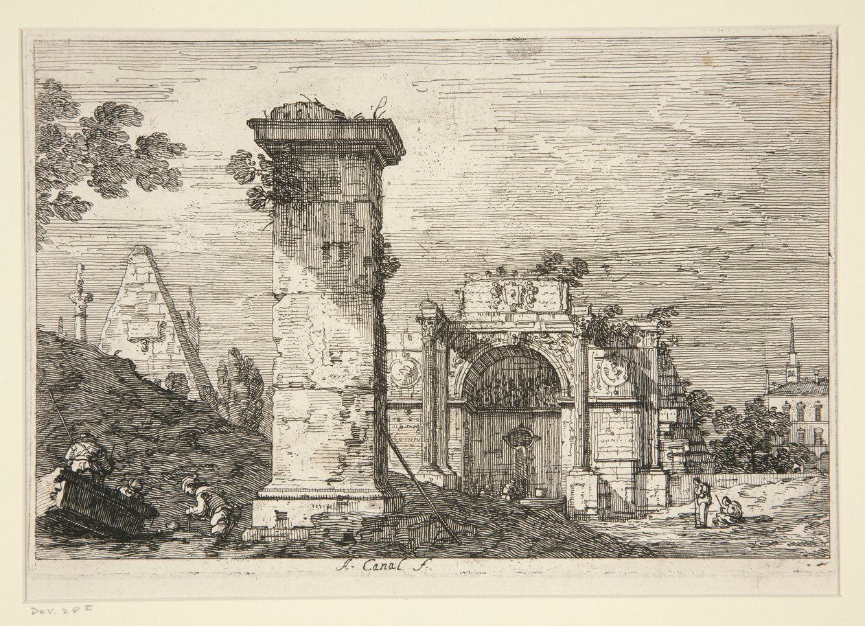 Táj romos emlékművekkel, a Vedute sorozatból (Nézetek) alkotó: Canaletto (Giovanni Antonio Canal)