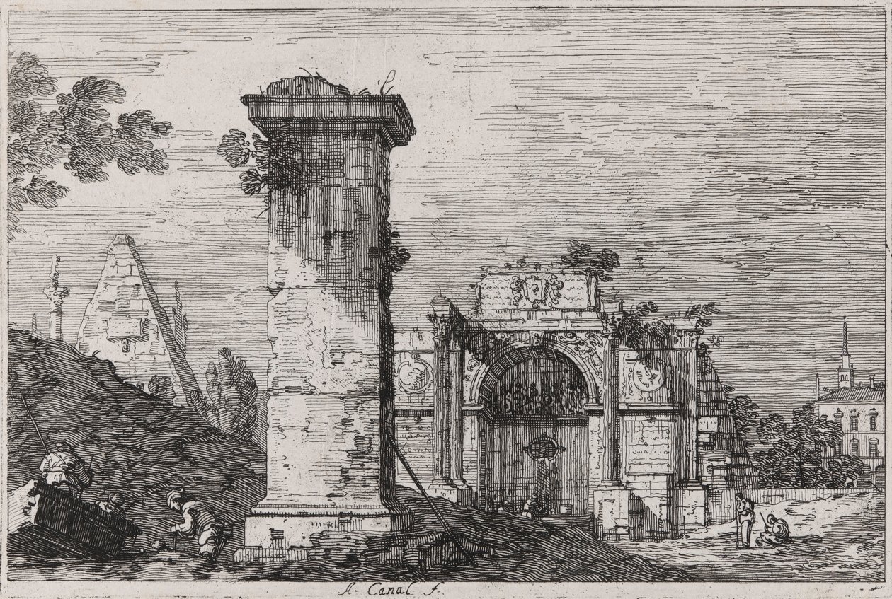 Táj romos emlékművekkel, a Vedute sorozatból (Nézetek) alkotó: Canaletto (Giovanni Antonio Canal)
