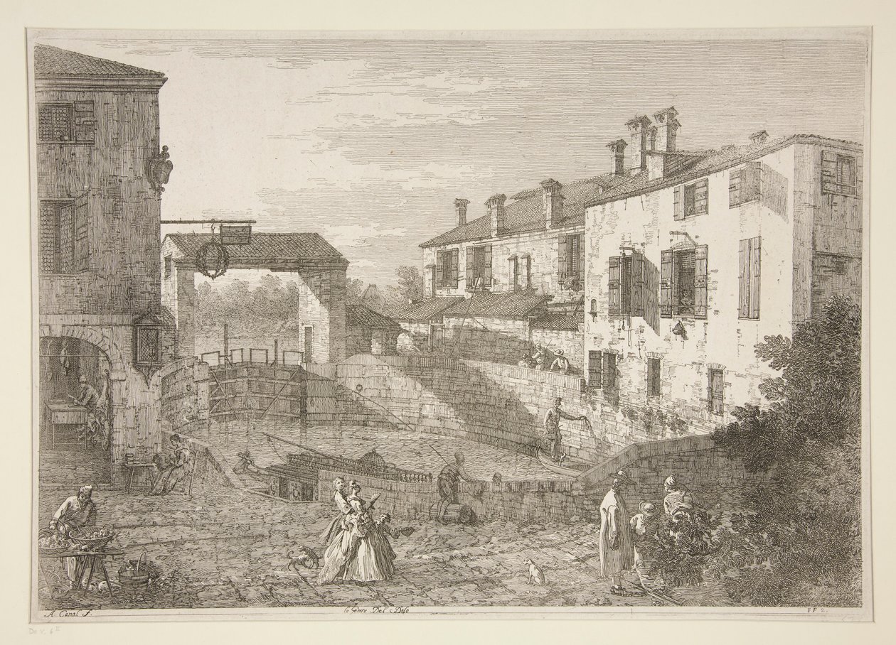 Le Porte del Dolo (Dolo zárai), a Vedute sorozatból (Nézetek) alkotó: Canaletto (Giovanni Antonio Canal)