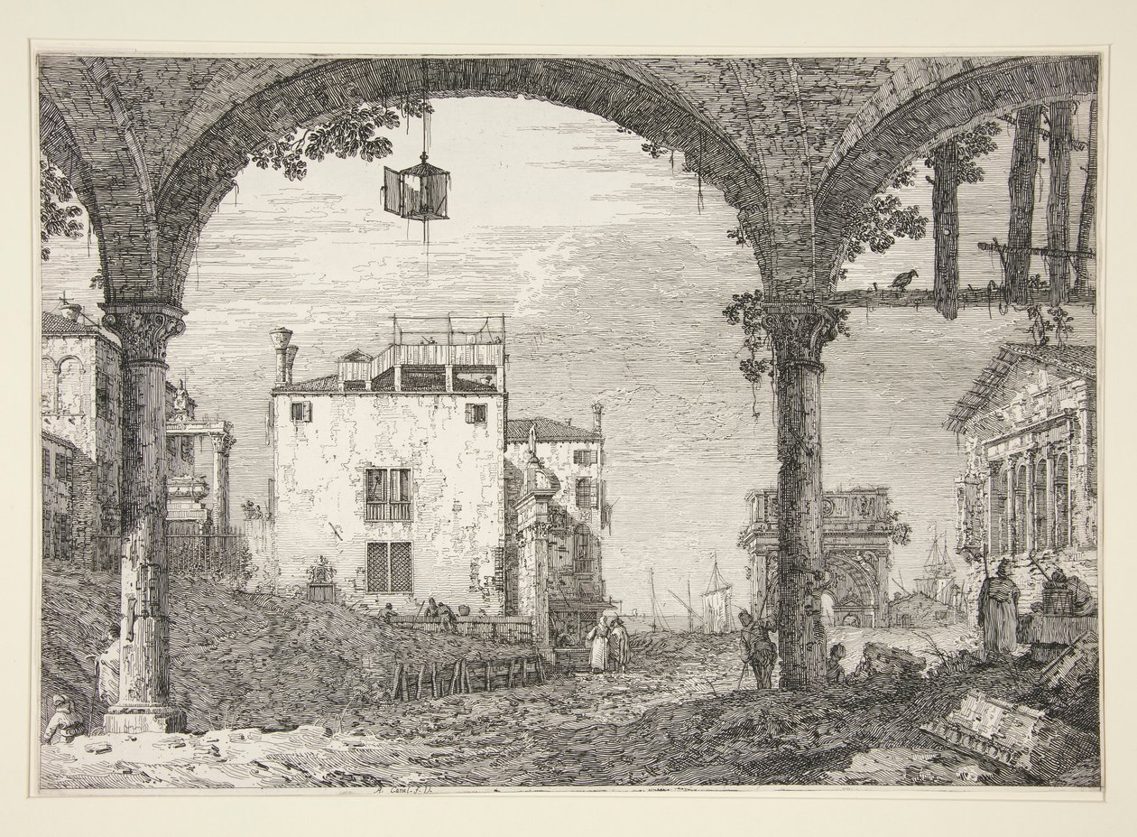Le Portique a la lanterne (A portikó a lámpással), a Vedute sorozatból (Nézetek) alkotó: Canaletto (Giovanni Antonio Canal)