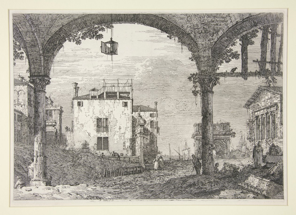Le Portique a la lanterne (A portikó a lámpással), a Vedute sorozatból (Nézetek) alkotó: Canaletto (Giovanni Antonio Canal)