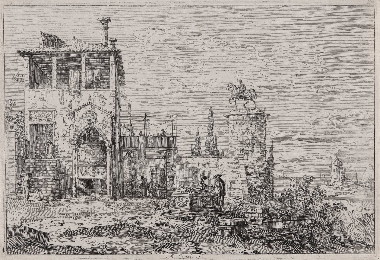 A lovas emlékmű, a Vedute sorozatból (Nézetek) alkotó: Canaletto (Giovanni Antonio Canal)