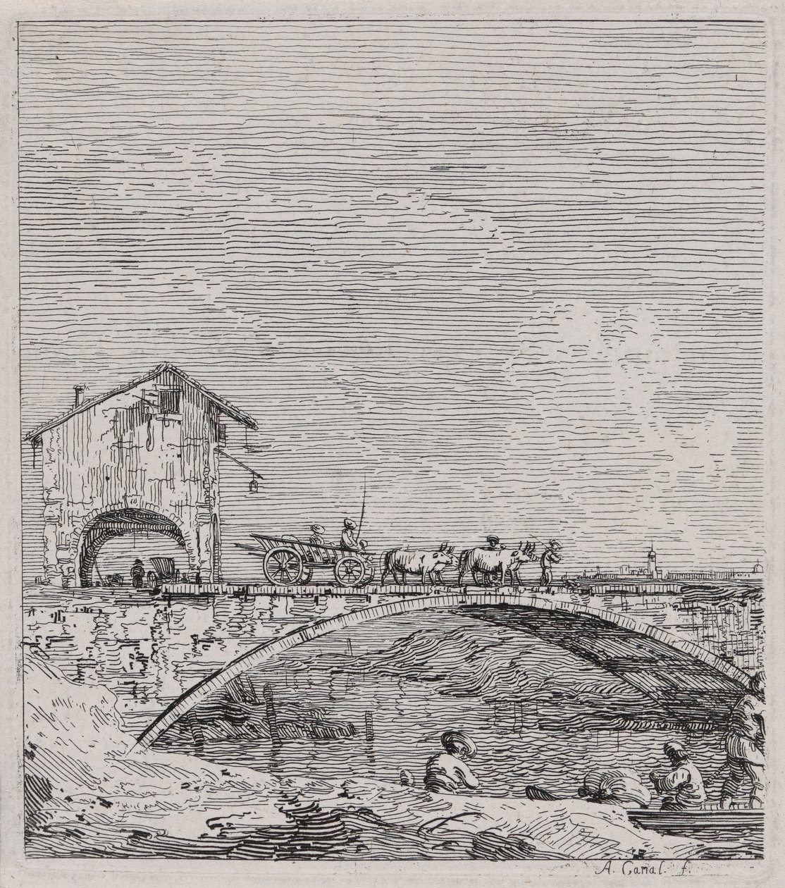 A hídon áthaladó kocsi, a Vedute sorozatból (Nézetek) alkotó: Canaletto (Giovanni Antonio Canal)