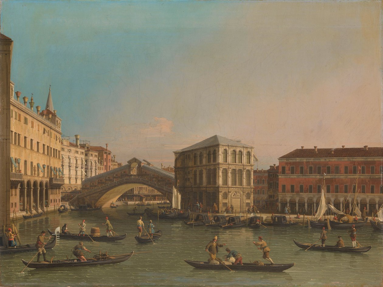 A Grand Canal a Rialto-híddal és a Fondaco dei Tedeschivel alkotó: Canaletto (workshop of)