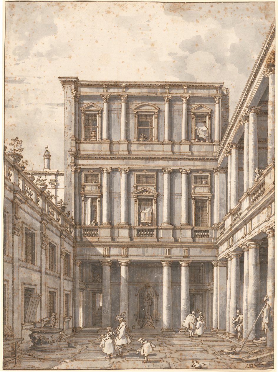 Egy velencei udvar a Procuratie Nuove-ban alkotó: Canaletto