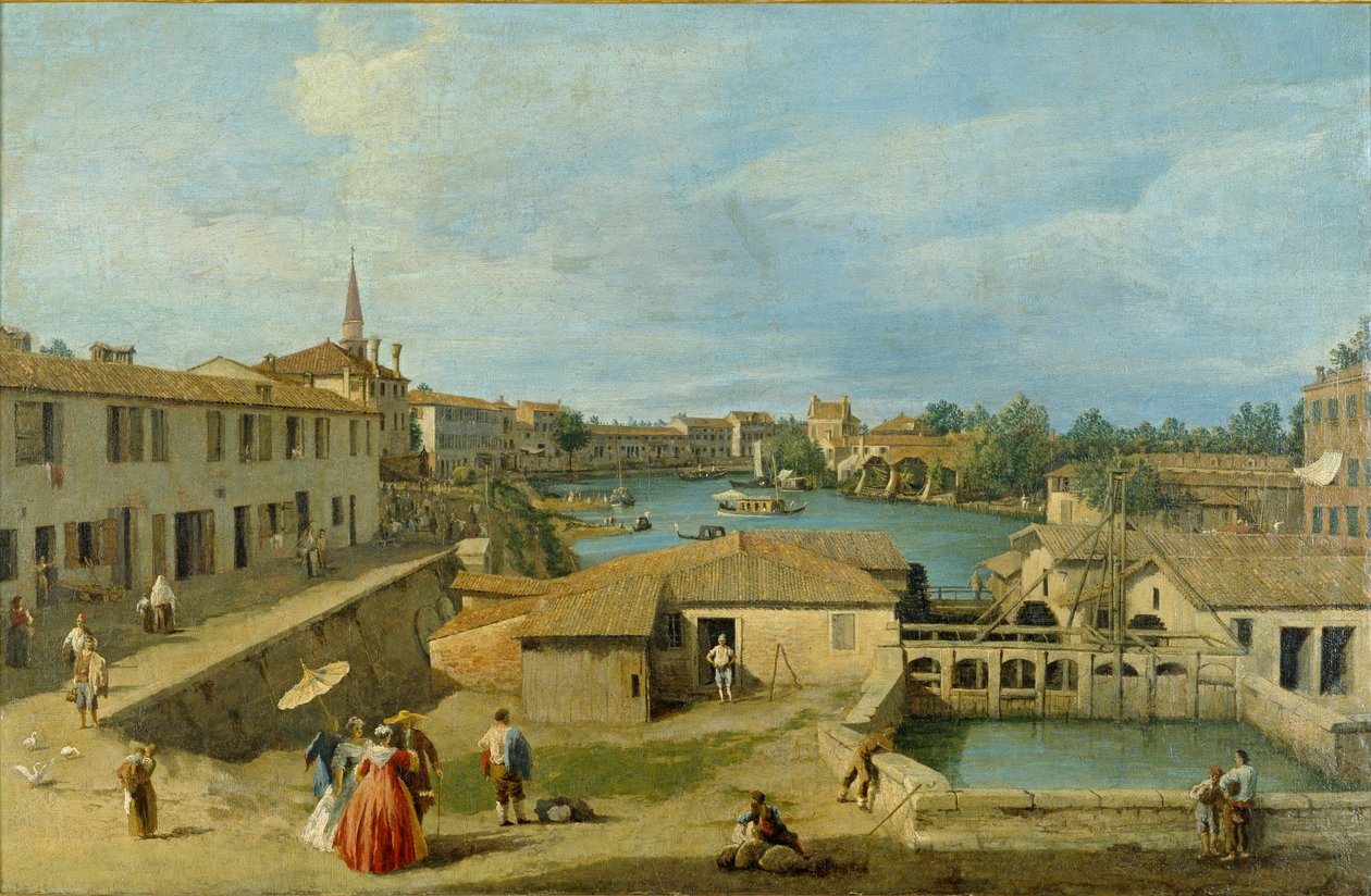 Dolo kilátása a Brenta-csatornán, c1725-1729 alkotó: Canaletto
