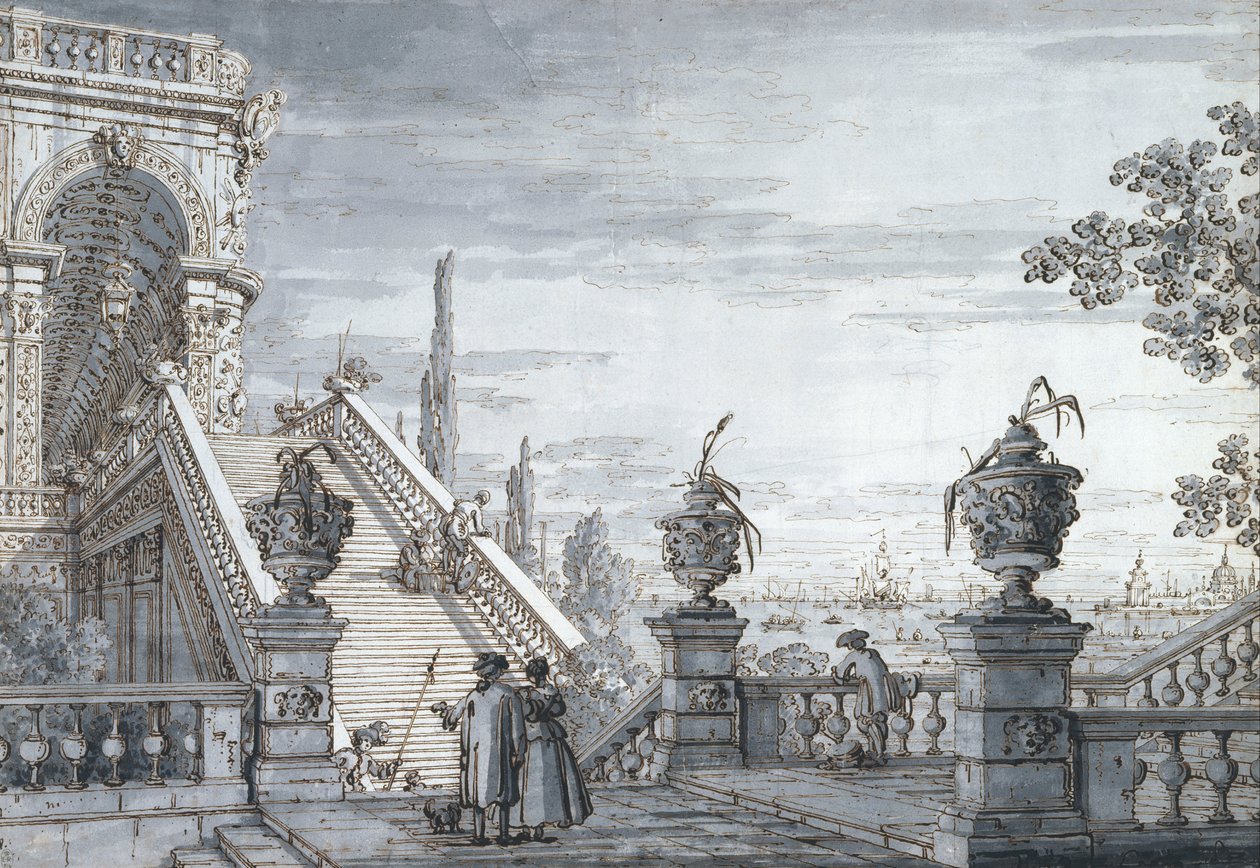 Egy capriccio monumentális lépcsővel alkotó: Canaletto
