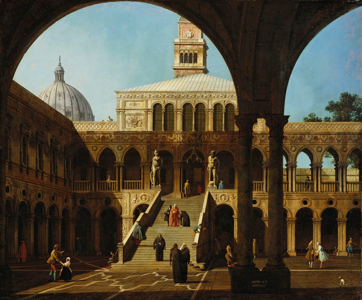 Canaletto - Capriccio A Palazzo Ducale udvarának látképe a Scala dei Gigantival Dedikálva és keltezve: 1744 alkotó: Canaletto