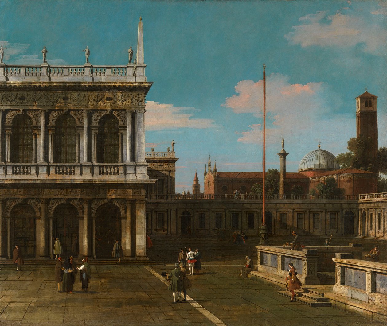 Canaletto - Capriccio A Piazzetta látképe a Libreria-val Aláírva és dátumozva 1744 alkotó: Canaletto