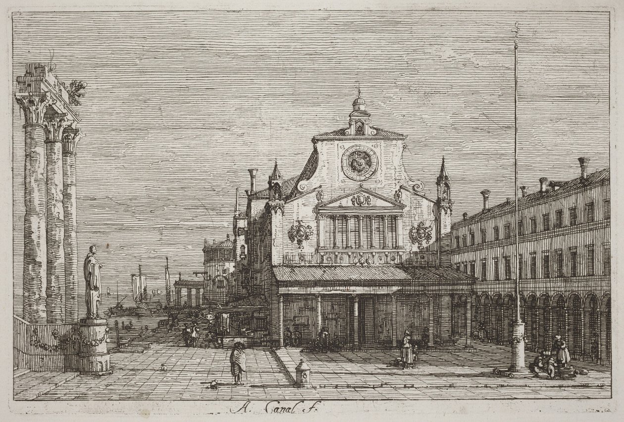 S. Giacomo di Rialto képzeletbeli ábrázolása [jobb felső sarokban] alkotó: Canaletto