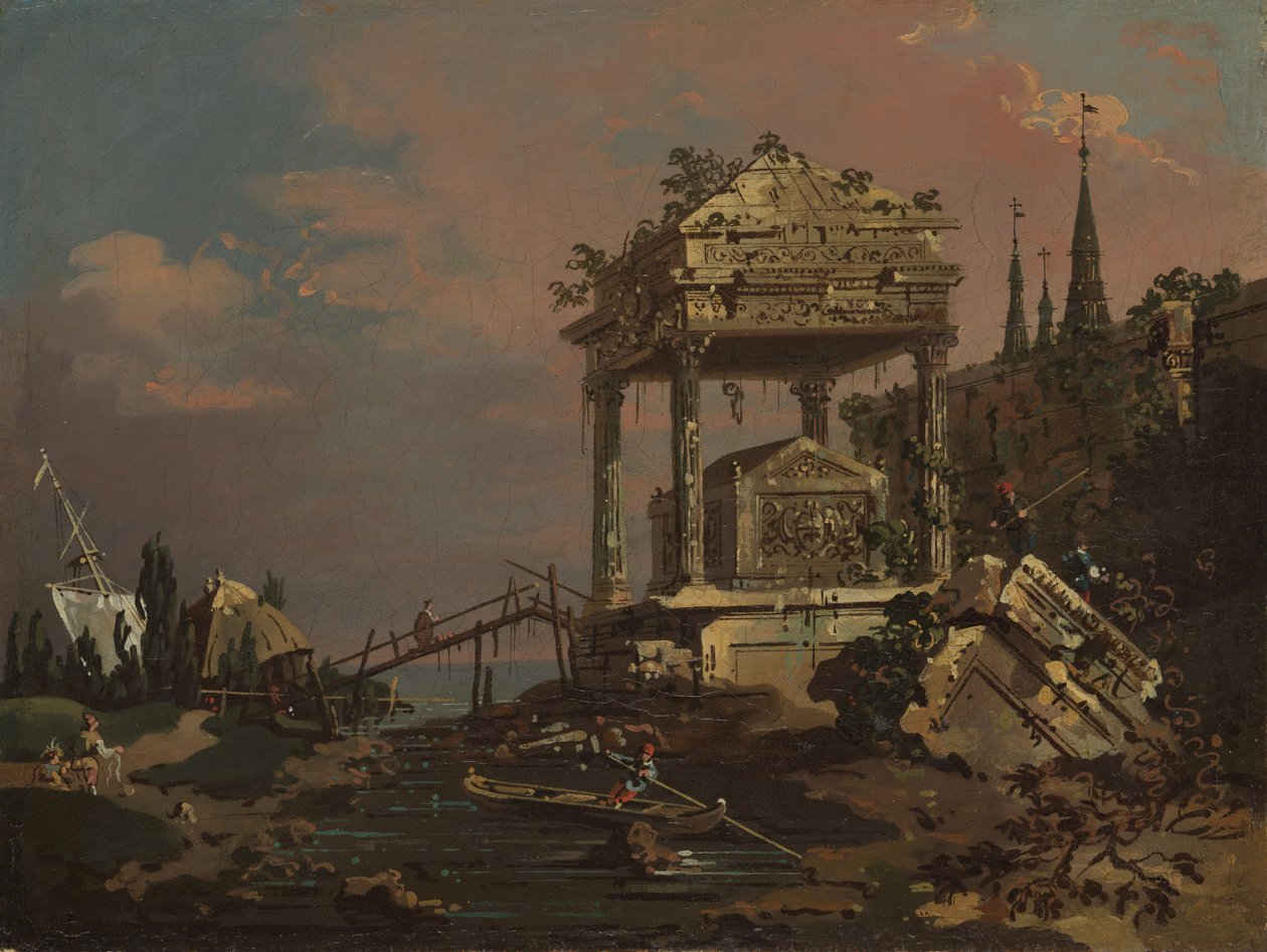 Képzeletbeli kilátás egy sírral a lagúna mellett, 1740-es évek eleje. alkotó: Giovanni Antonio Canal
