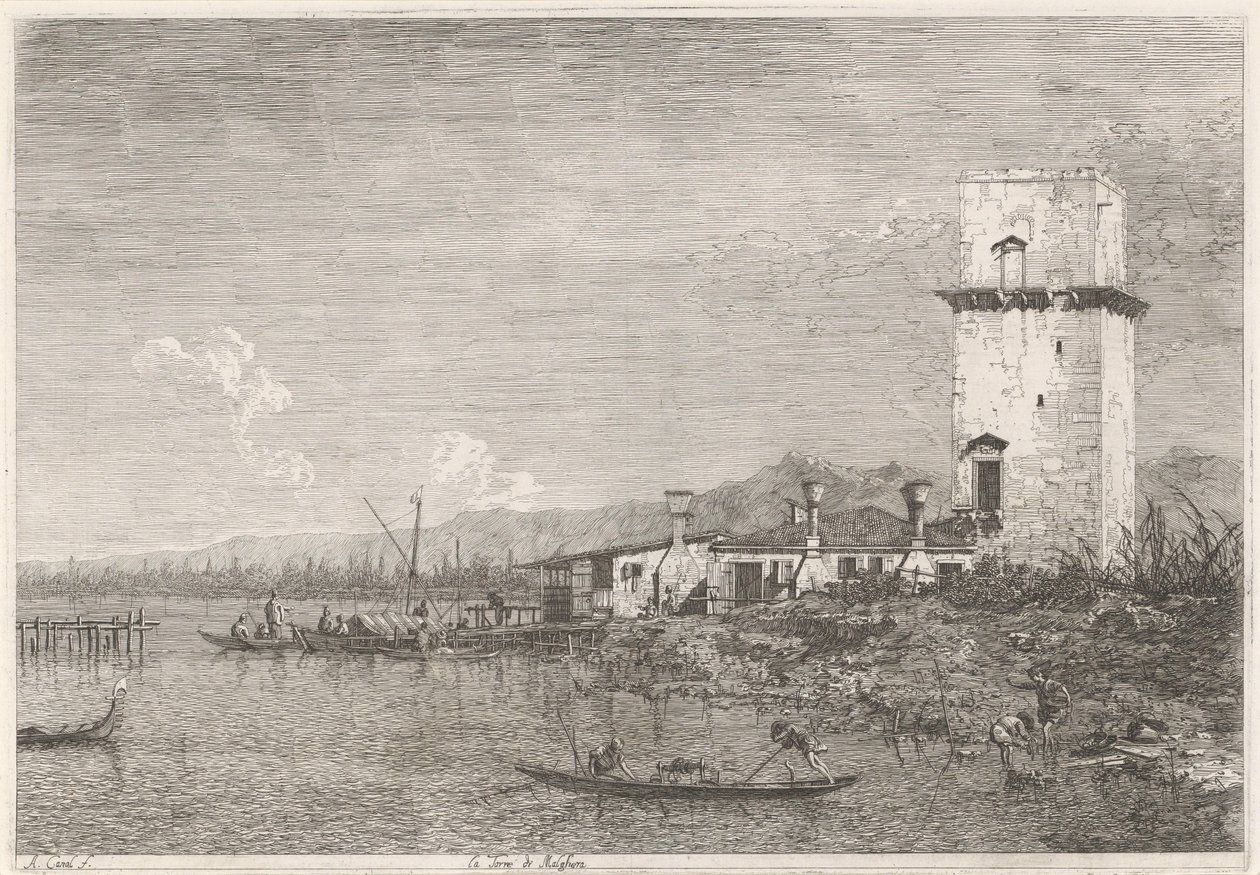 La Torre di Malghera Arcok meglévő és kitalált helyeken (sorozat címe) Vedute altre prese i Luoghi altre ideate da Antonio Canal (sorozat címe) alkotó: Canaletto