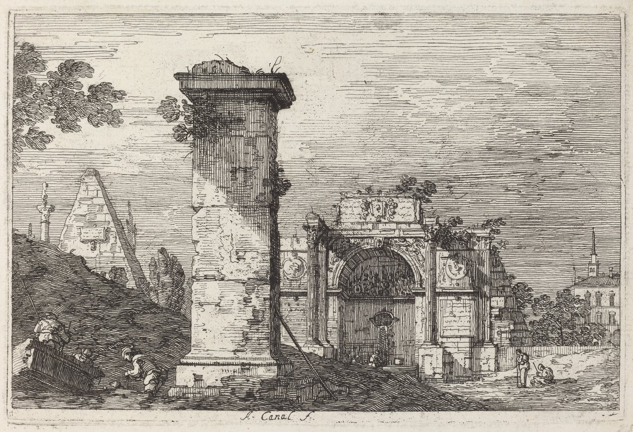 Táj romos műemlékekkel, c. 1740. alkotó: Canaletto