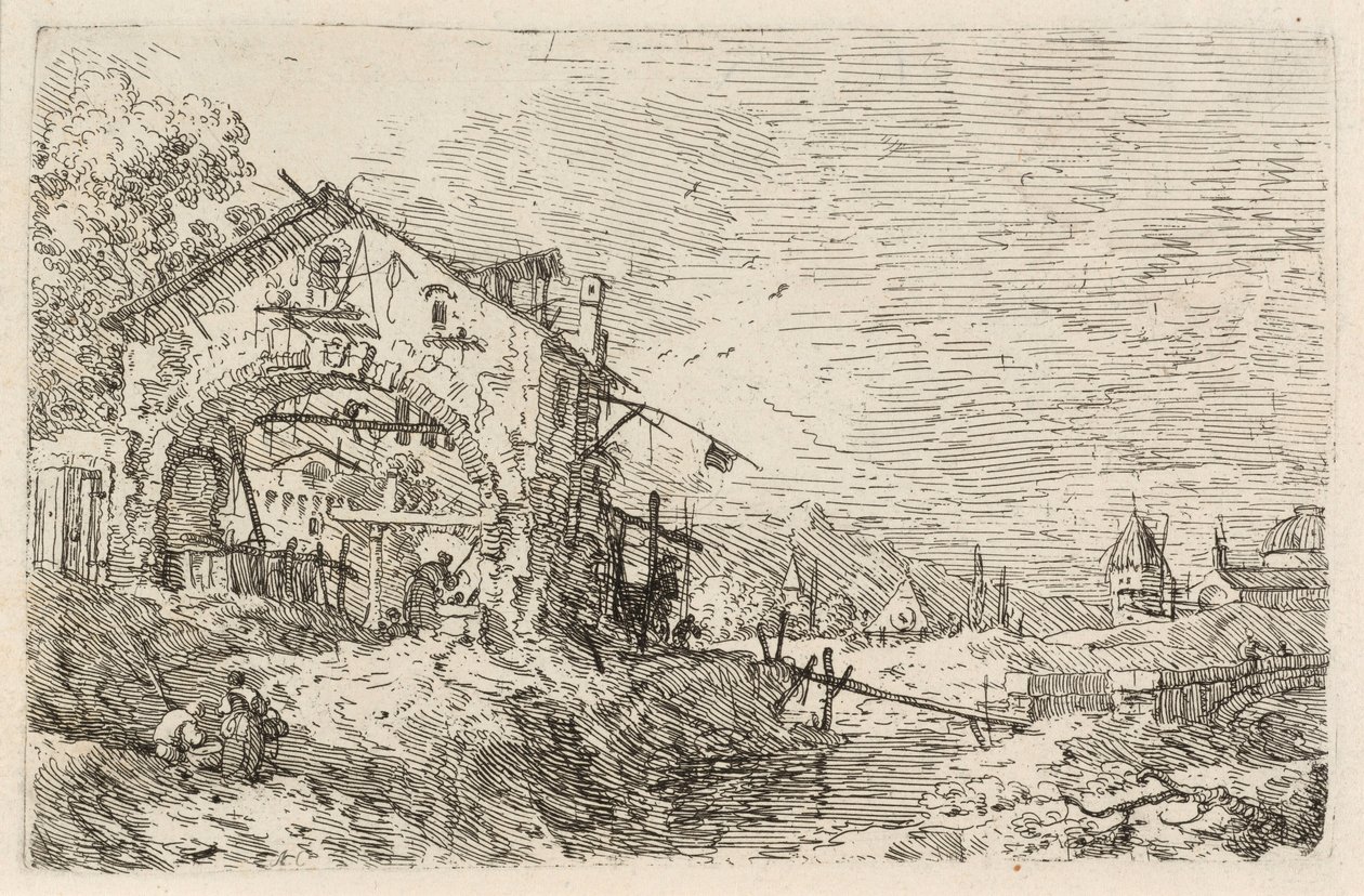 Tájkép kútnál álló nővel alkotó: Canaletto