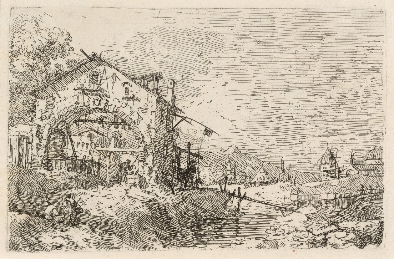 Táj egy nővel a kútnál, c. 1740. alkotó: Canaletto