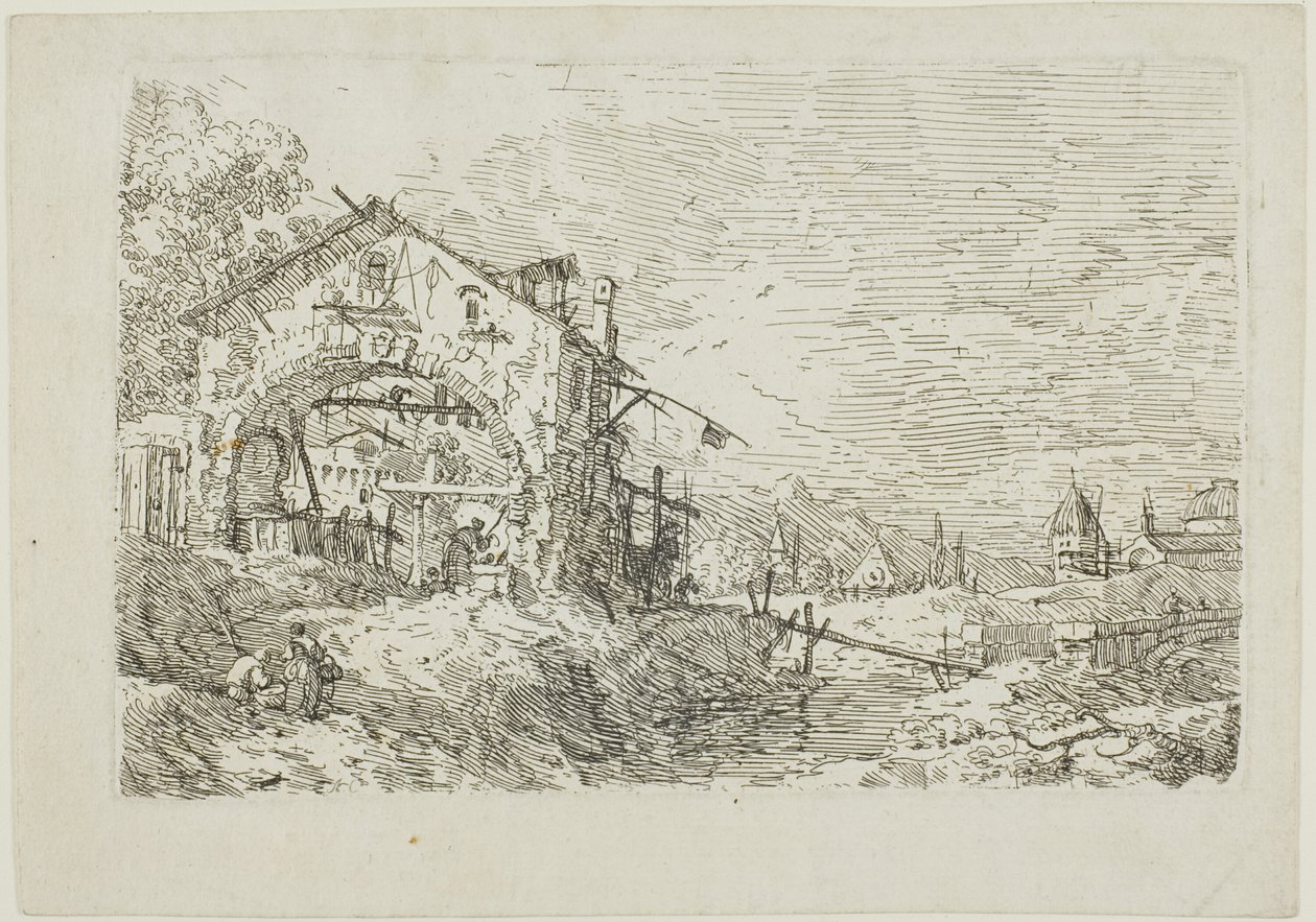 Táj egy nővel a kútnál, a Vedute-ból alkotó: Canaletto
