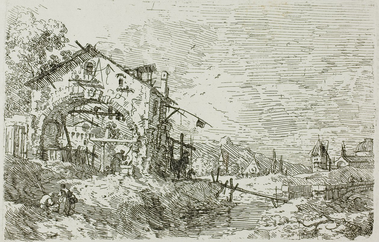 Táj egy nővel a kútnál, a Vedute-ból alkotó: Canaletto