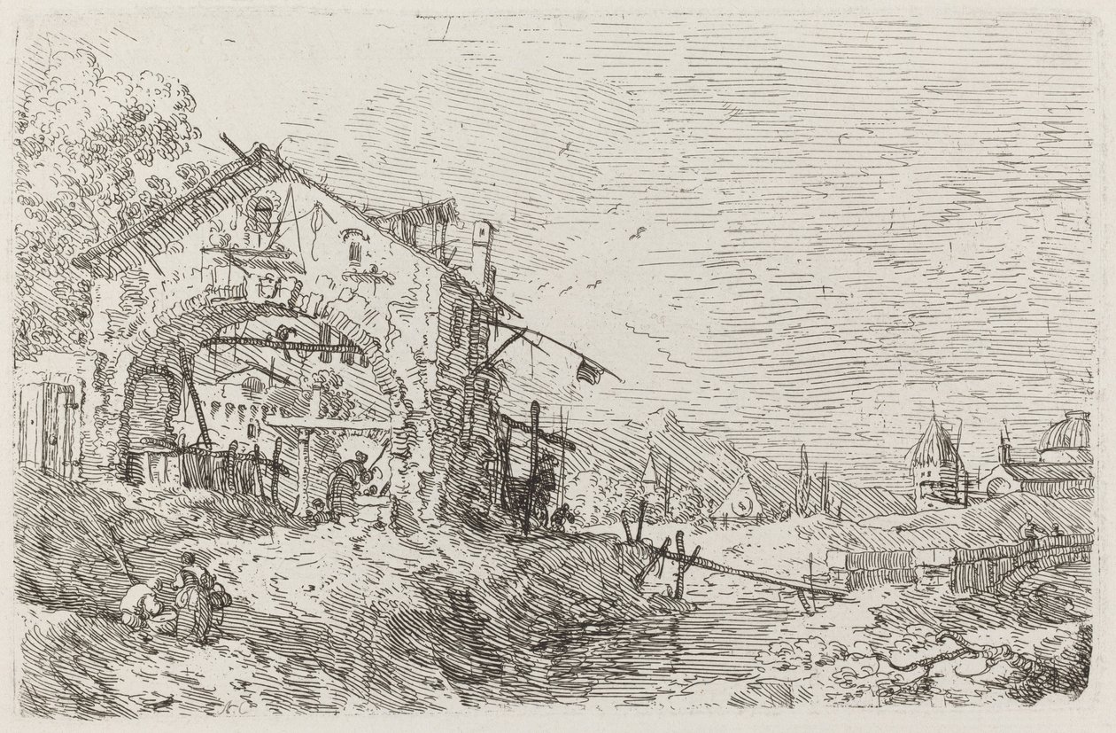Tájkép egy nővel a kútnál [balra lent] alkotó: Canaletto