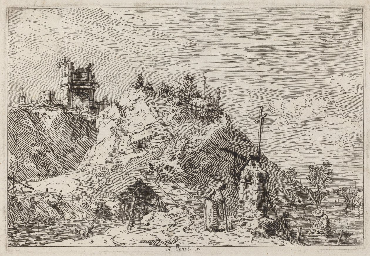 Táj a zarándokgal az imádságnál, c. 17351746. alkotó: Canaletto