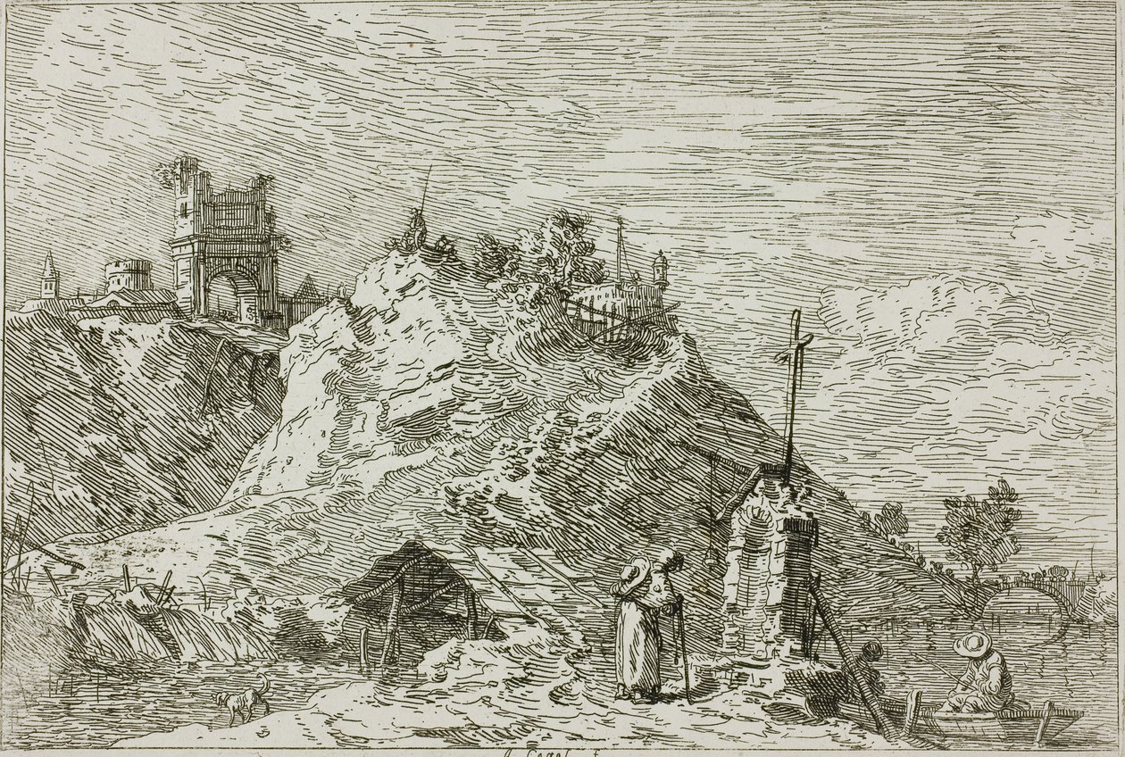 Táj a zarándokokkal az imádságnál, Vedute-ból alkotó: Canaletto