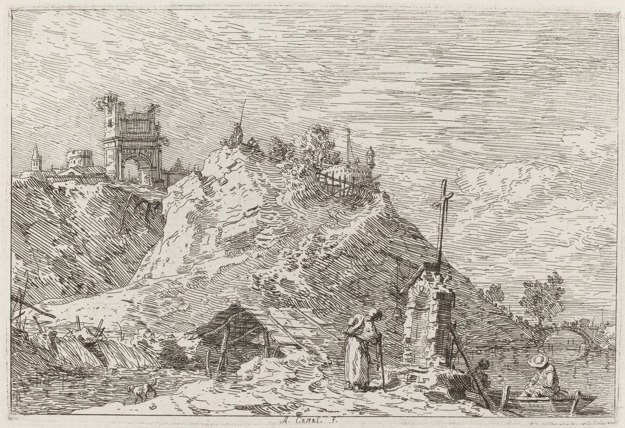 Táj a zarándokgal az imánál [balra fent], c. 17351746. alkotó: Canaletto