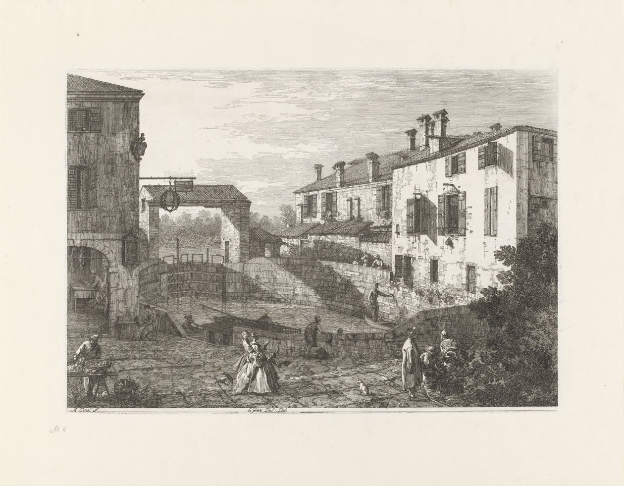 Le porte del Dolo (cím a tárgyon) Valós és képzeletbeli helyek arcai (sorozat címe) Vedute altre prese i Luoghi altre ideate da Antonio Canal (sorozat címe) alkotó: Canaletto