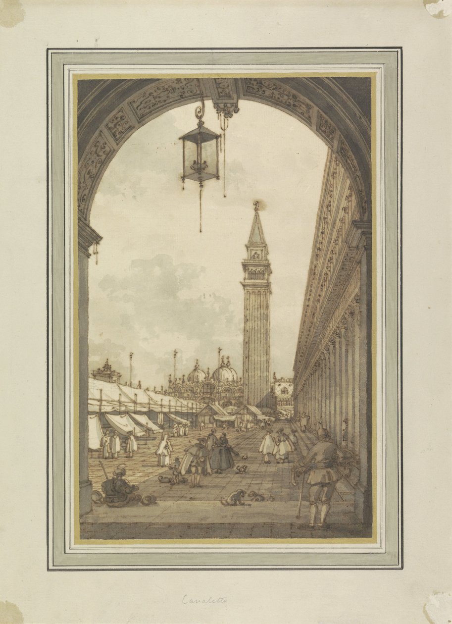 Piazza San Marco, Velence, Délnyugat felől nézve Piazza San Marco és Campanile en San Marco te Venetië alkotó: Canaletto