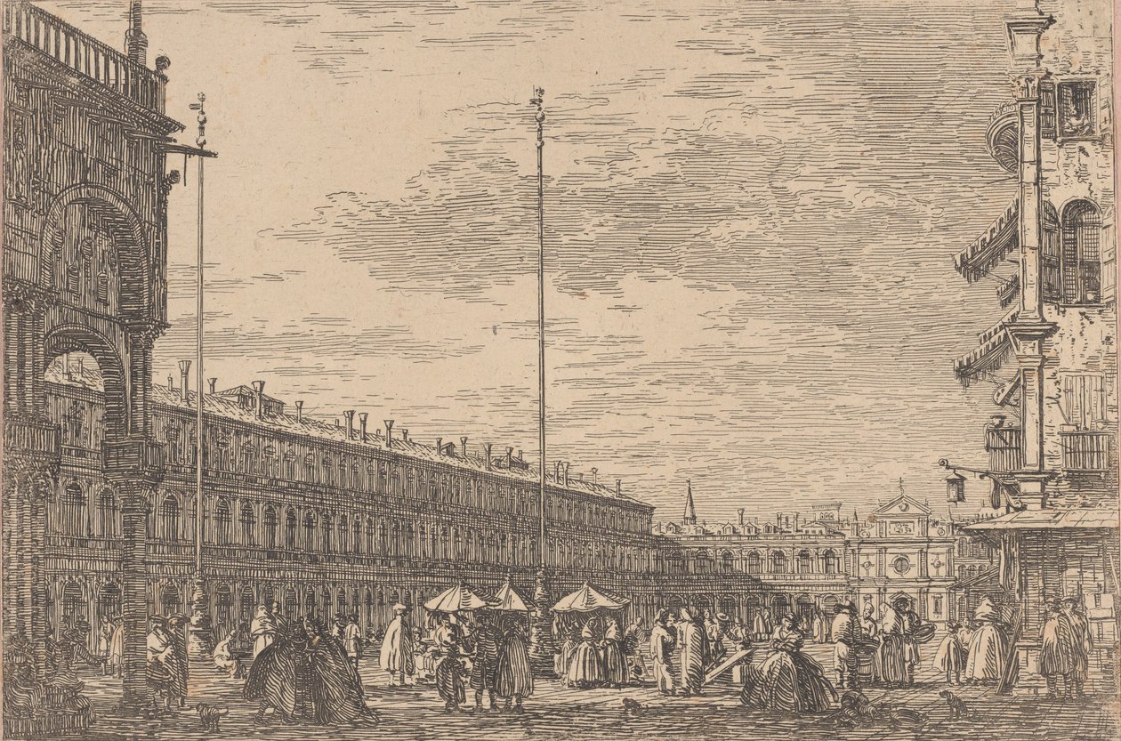 Piazza San Marco, a Procuratie Nuove bal oldalán és a San Geminiano templom..., 1735-46. alkotó: Canaletto